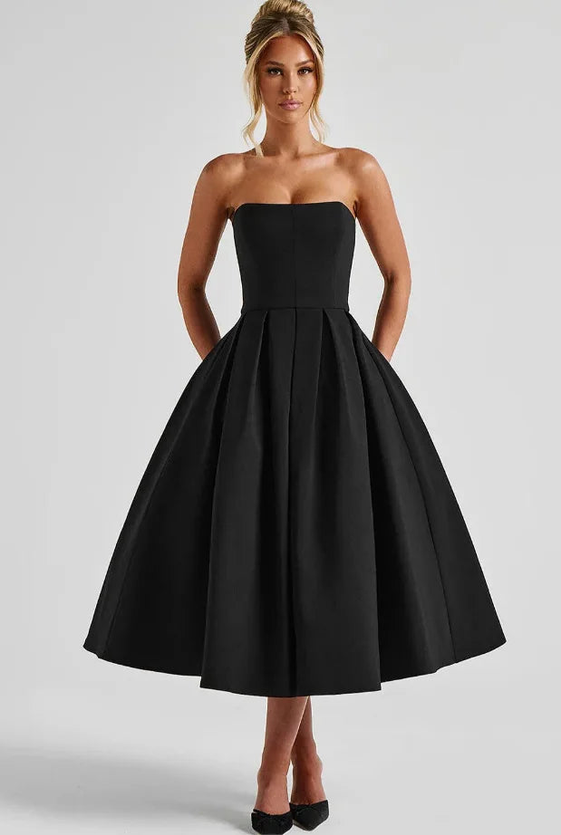 שמלת מידי סטרפלס בגזרת A - ארייא