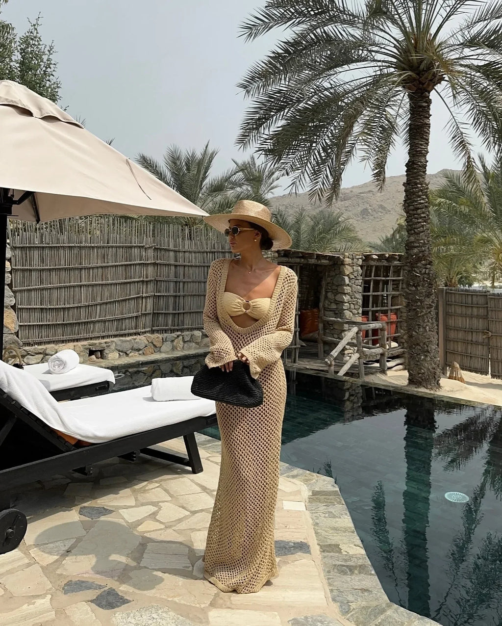 שמלת חוף מקסי רשת חזה/גב חשוף - Amber