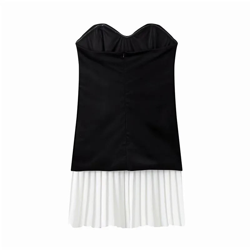 שמלת מיני קטיפה סטרפלס בעיצוב חצאית קיפולים - Evie