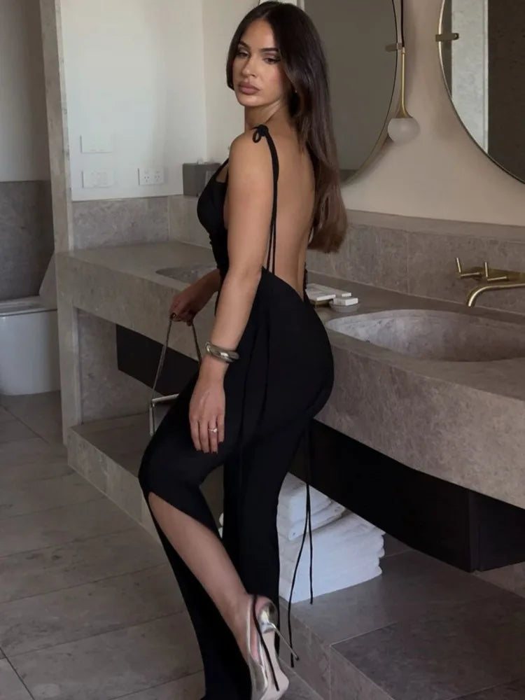 אוברול ארוך גב פתוח מכנסי פדלפון - MELENIA