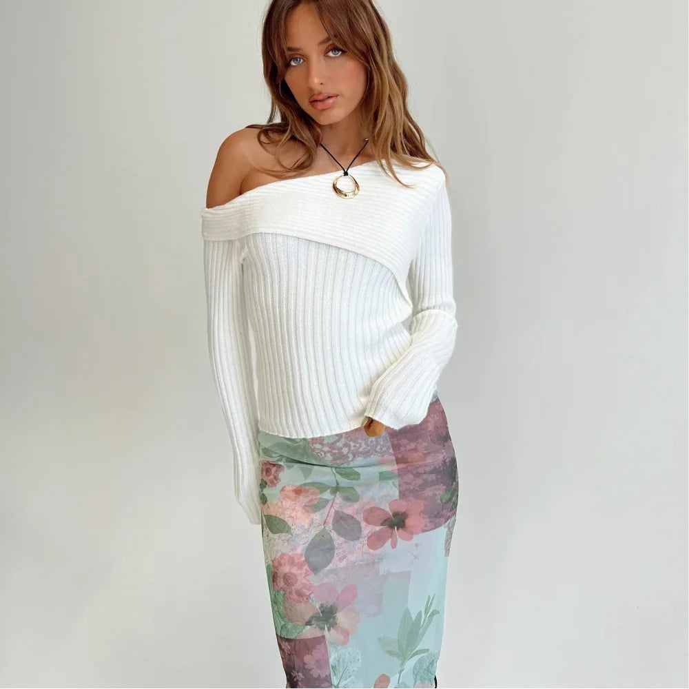 סריג צווארון אסימטרי כתף חשופה - פיירי