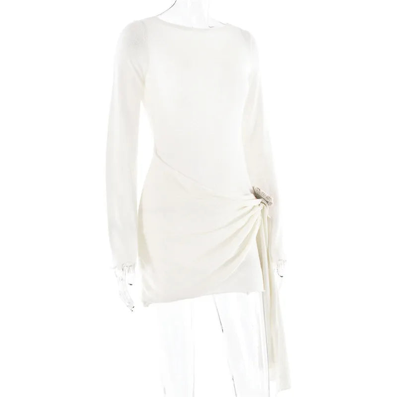 שמלת מיני סרוגה בעיצוב פרח ושובל גב פתוח - מאליה