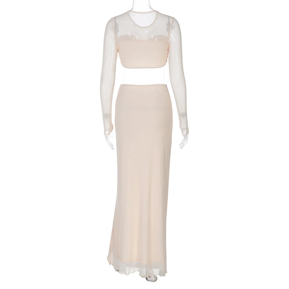 סט שני חלקים בעיצוב כיווצים טופ וחצאית מקסי מלמלה בעיטור שסע - Fernanda