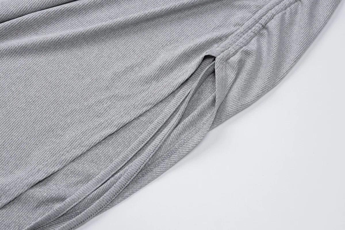 שמלת מקסי כתפיים חשופות בעיצוב שסע כיווצים בעיטור שרוכי קשירה - Aisha