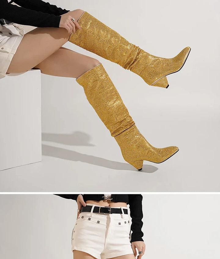 Heeled boots with glittering rhinestones - Daisy