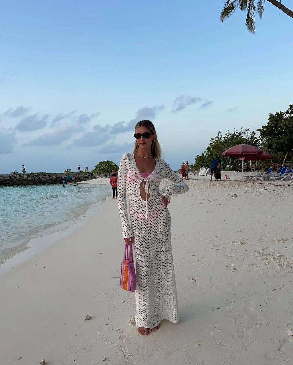 שמלת מקסי קרושה בעיטור קשירה בחזה - Halo