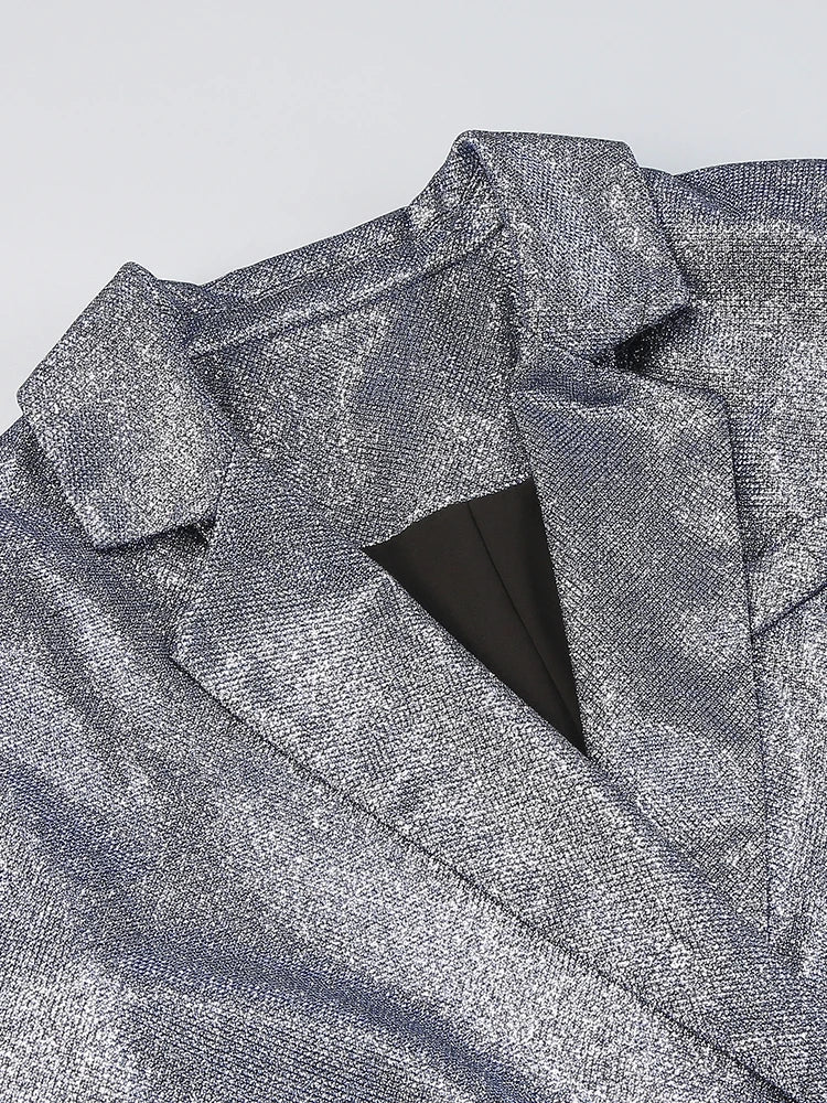 חליפת 3 חלקים גליטר מנצנצת חזייה בלייזר ומכנסיים פדלפון גזרה גבוהה - גלורי