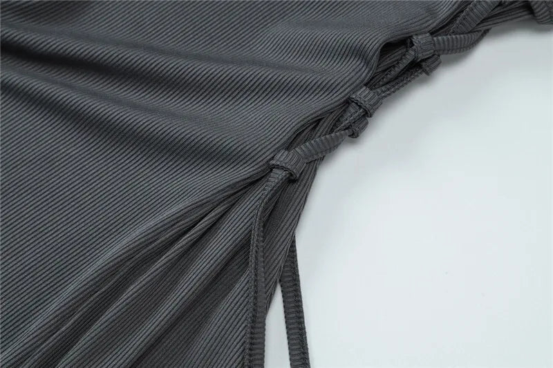 שמלת מקסי סרוגה צנועה בגזרת A קשירות במותן - לירי