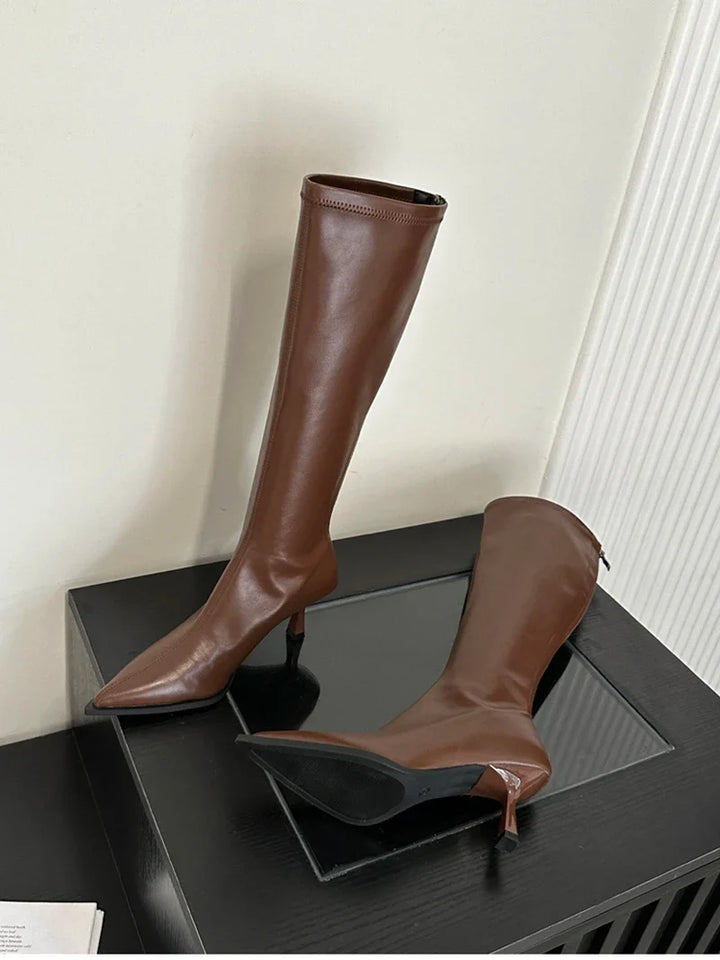 High leatherette pointed heel boots - Jess