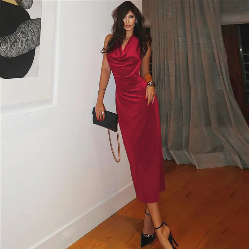 שמלת מקסי קטיפה צווארון נופל גב פתוח - מרלה