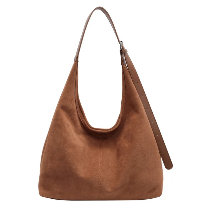 Suede bag with retro design