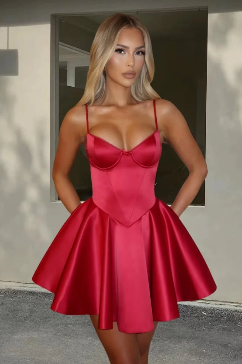 שמלת מיני סאטן בגזרת A - Tiffany