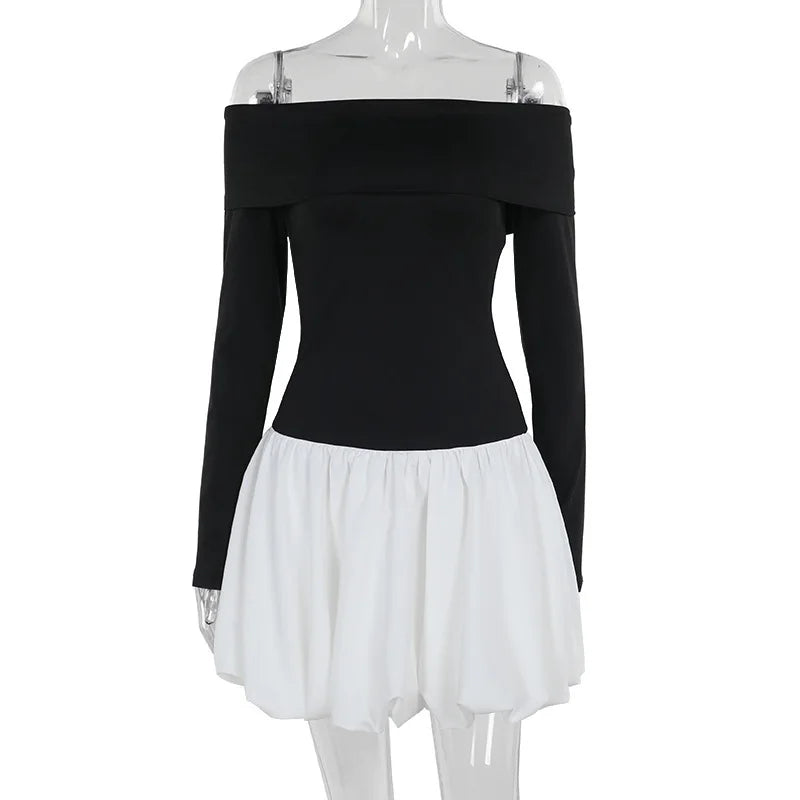 Monochrome off-shoulder balloon mini dress - Lis
