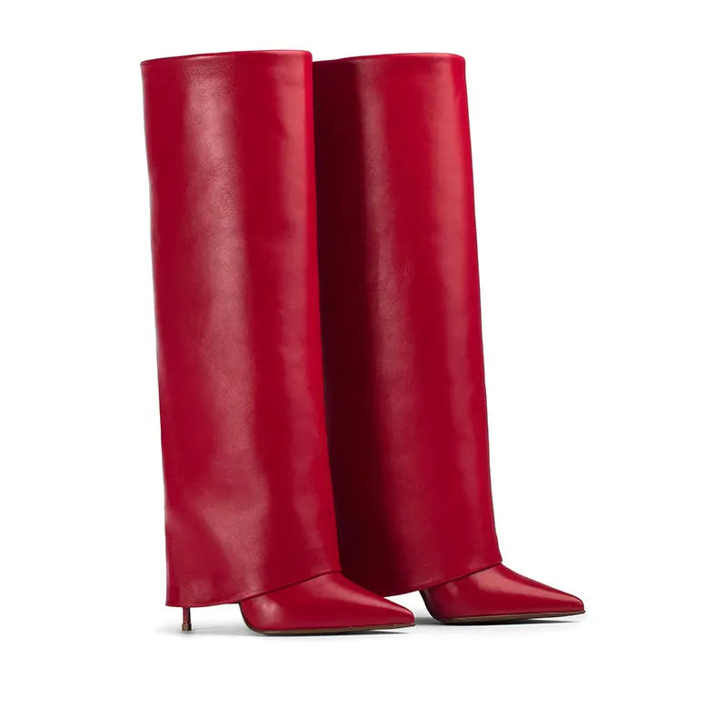 Genuine leather/imitation leather high pointed heel boots - Amaya