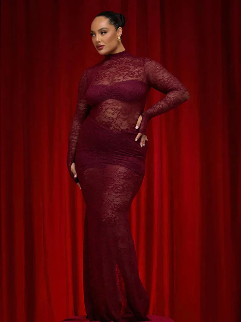 סט שני חלקים תחרה בגד גוף וחצאית מקסי - אנג'ליקה