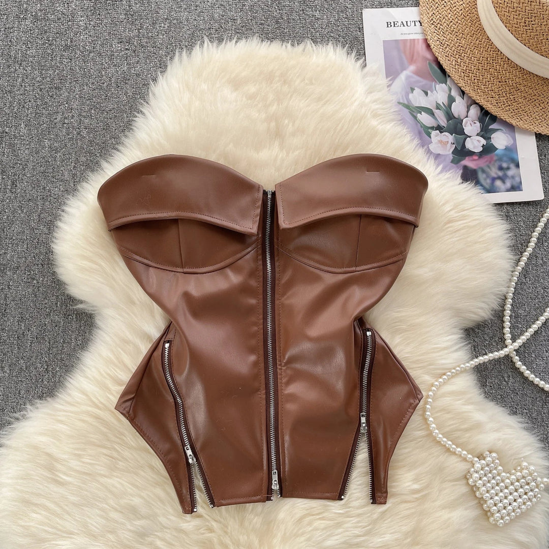 Strapless leatherette corset with front zipper closure - Carter