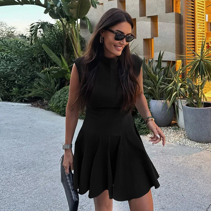 שמלת מיני מלמלה בגזרת A צווארון חצי גולף - ריילי