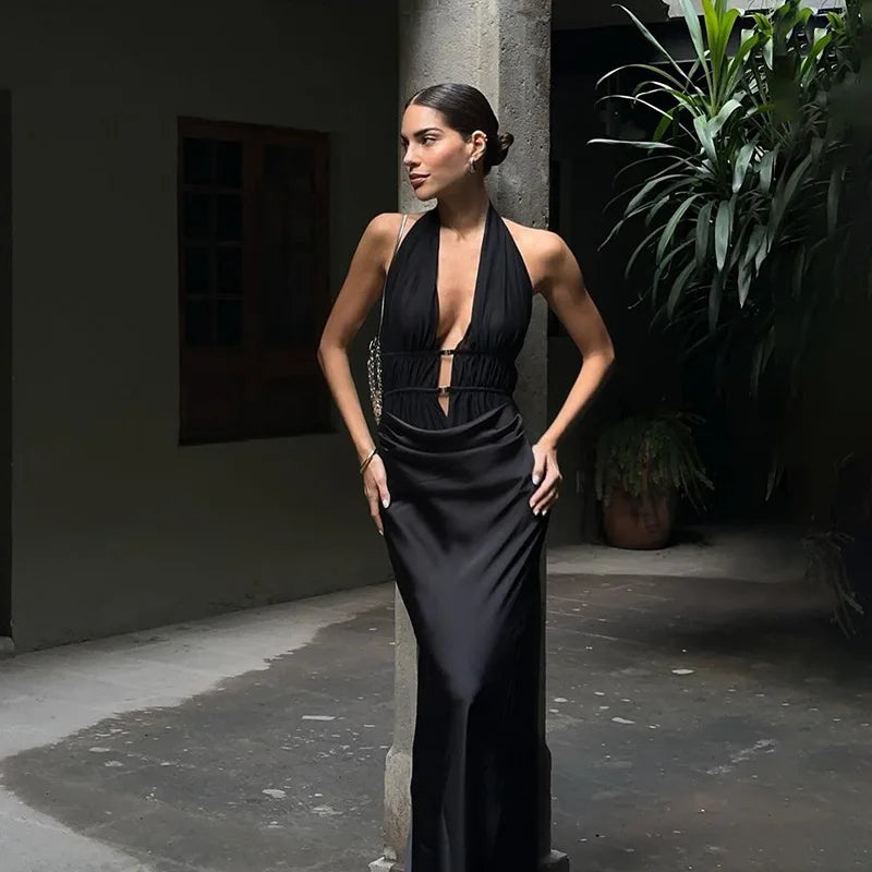 שמלת מקסי חלק תחתון סאטן - NAYA