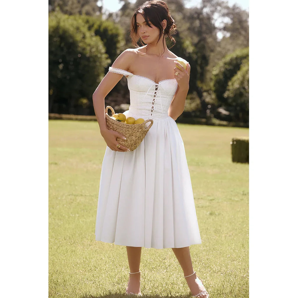 שמלת מידי סטייל כפרי בגזרת A בעיצוב קשירה - SUNRISE