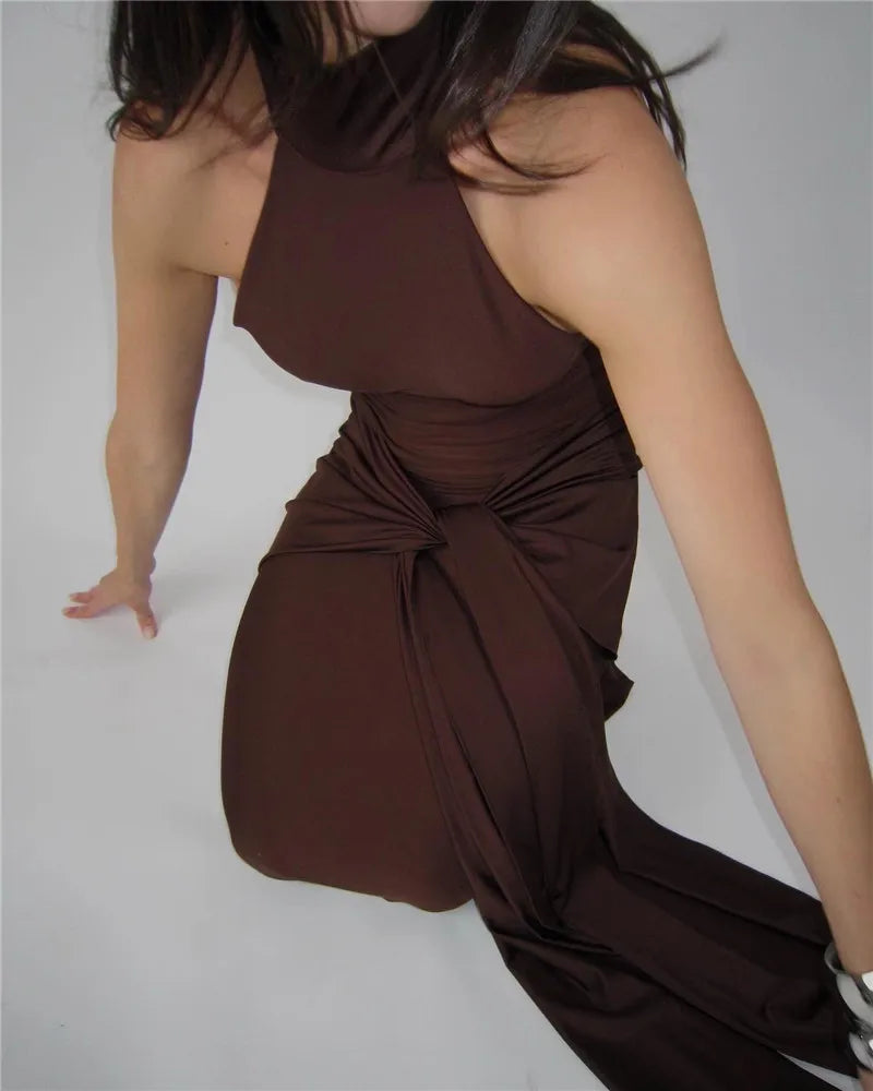 שמלת מקסי צווארון גולף גב פתוח - LINA