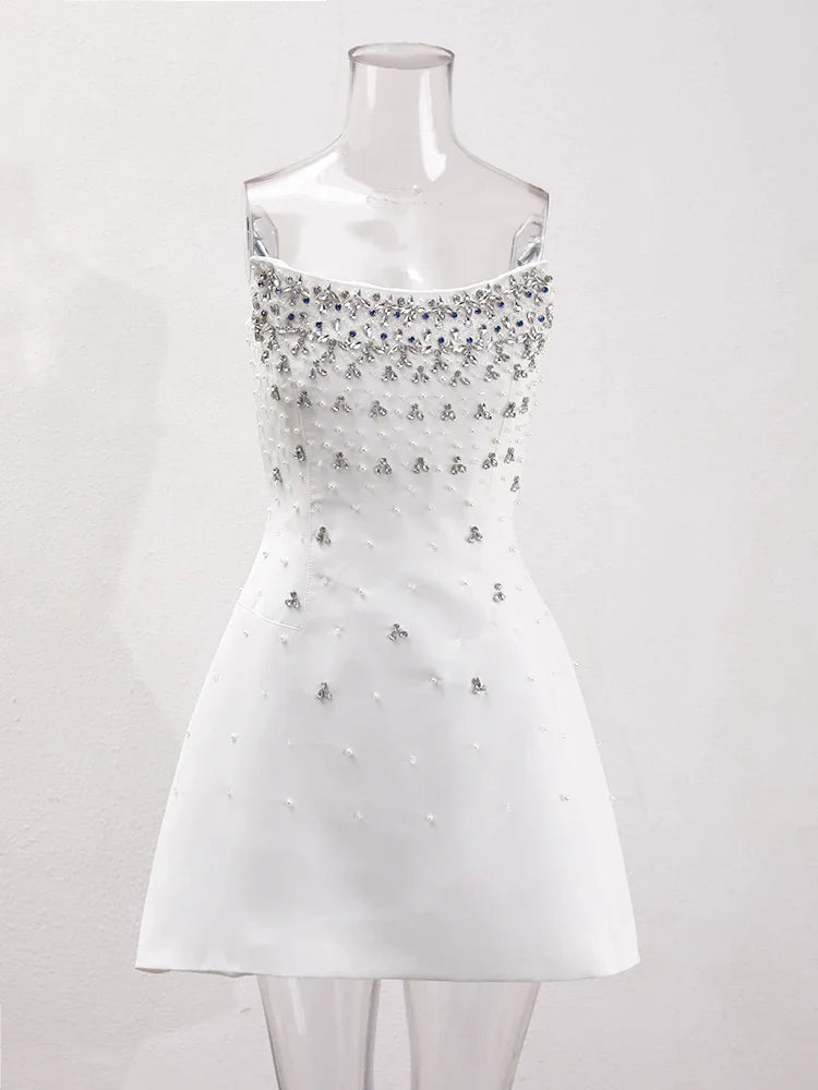 שמלת מיני/מידי סטרפלס בעיטור יהלומים - MELIKA