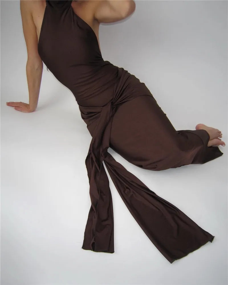 שמלת מקסי צווארון גולף גב פתוח - LINA