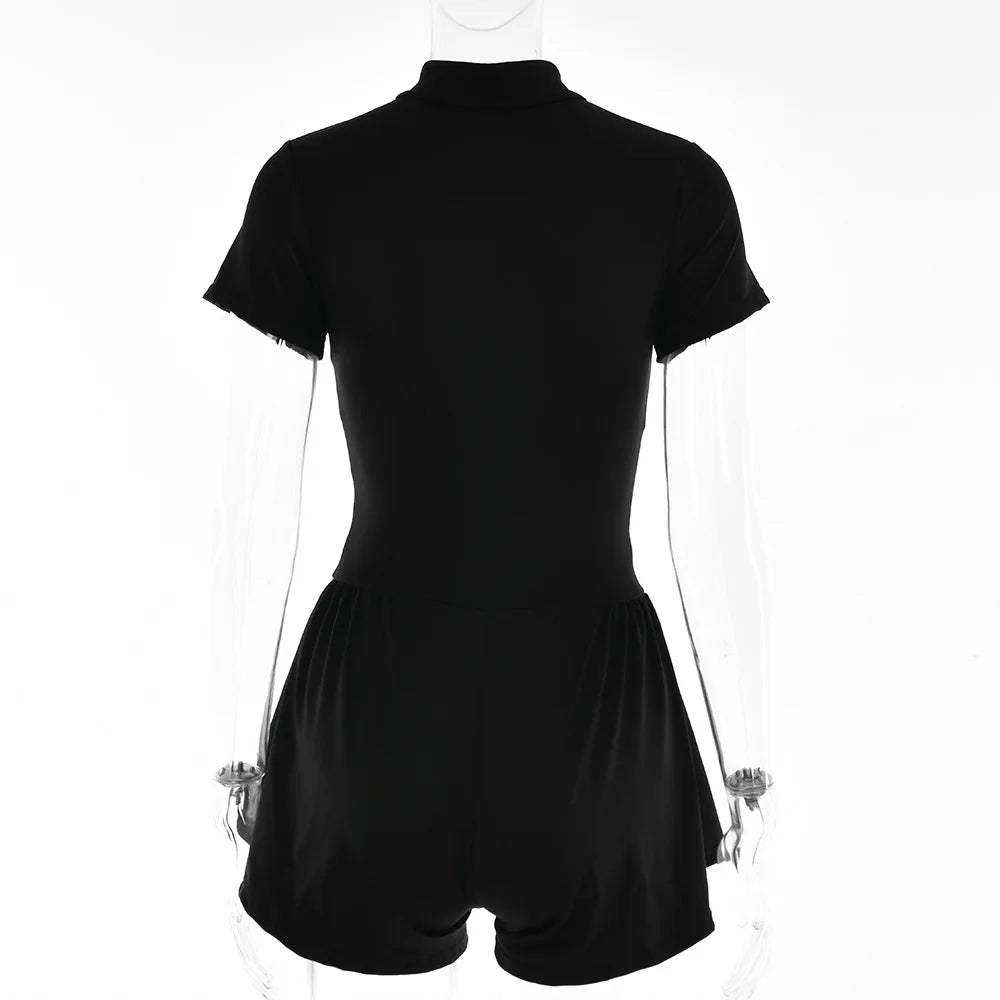 אוברול ספורטיבי קצר בגזר מחוך סגירת רוכסן קדמי - Averie