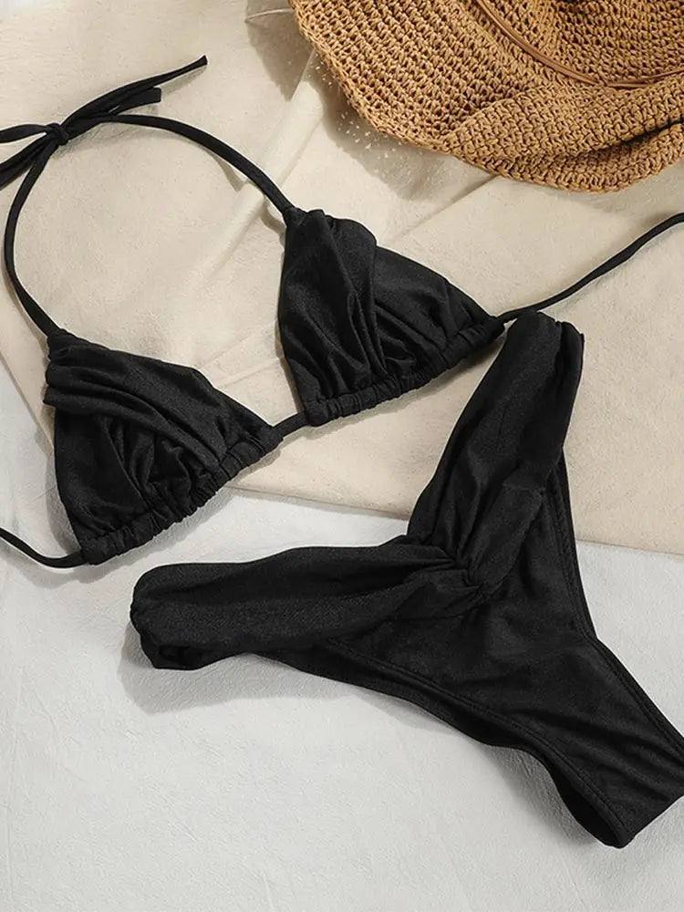 Triangle swimsuit, scrunch, tie-up, Brazilian bottom - Starcy