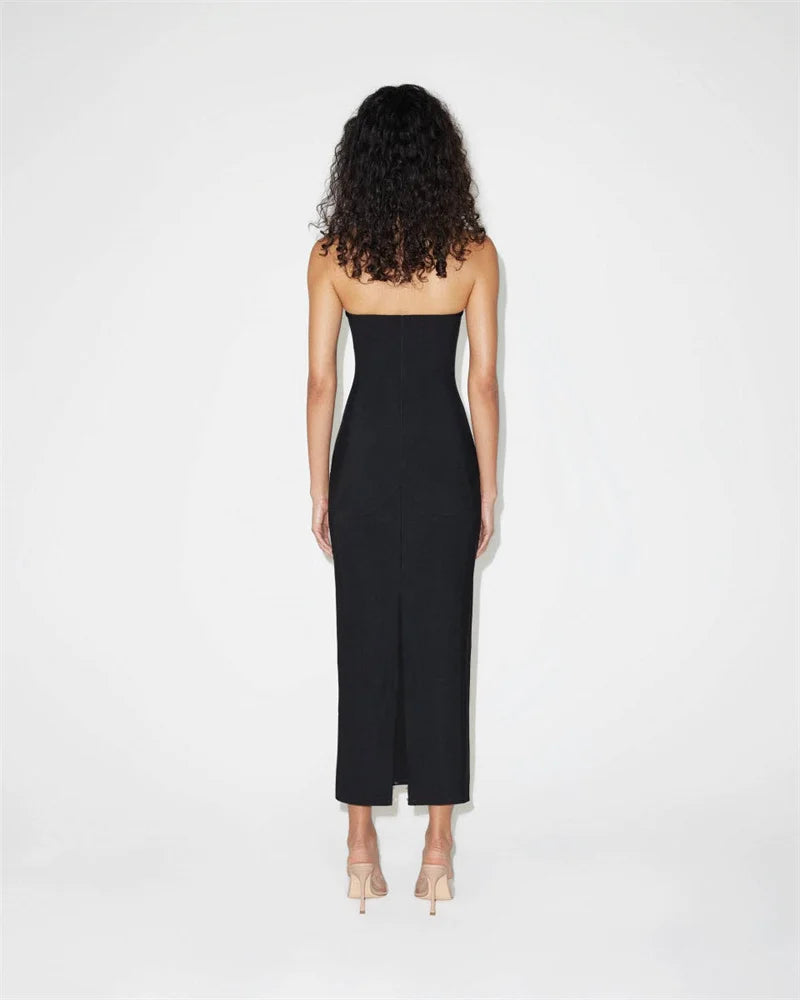 שמלת מקסי צמודה גב פתוח בד מחטב - רונית