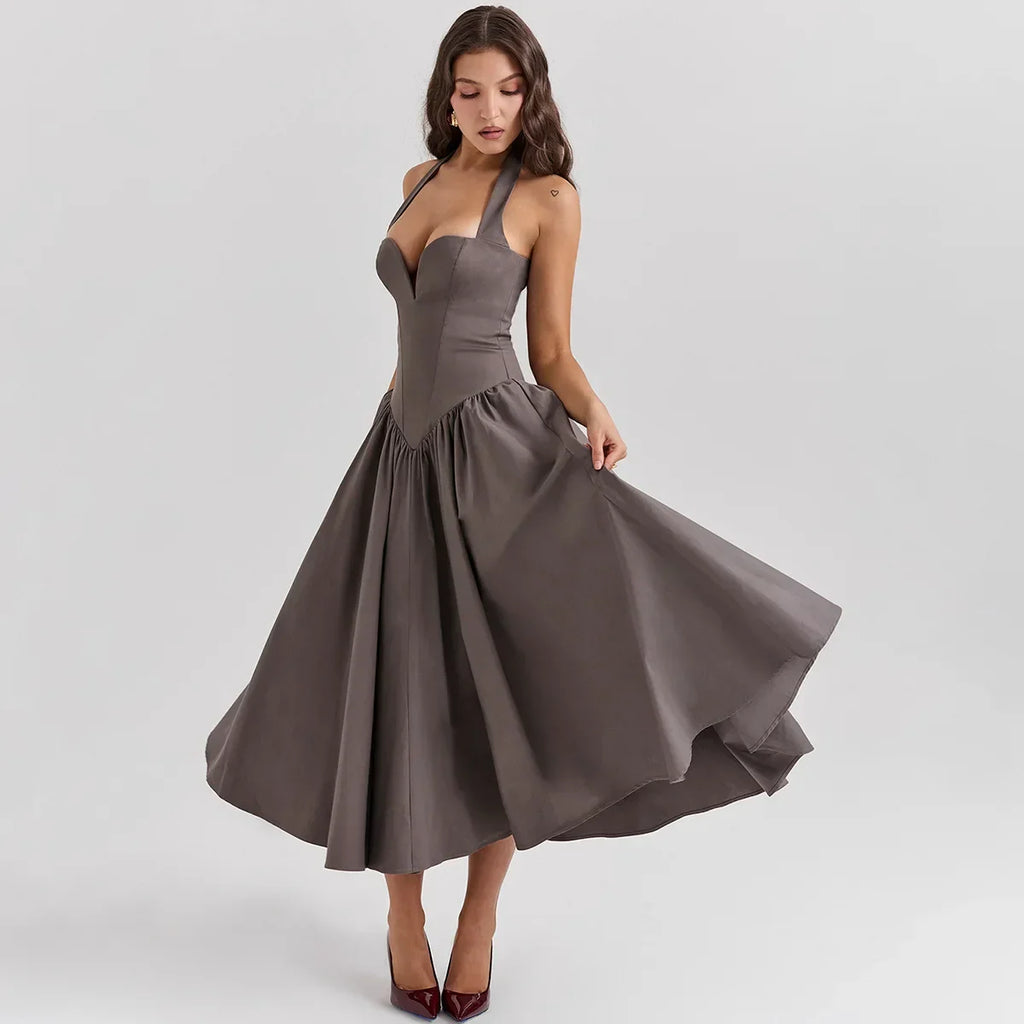 שמלת מידי בגזרת A בעיצוב מחוך קשירה בצוואר - טניה