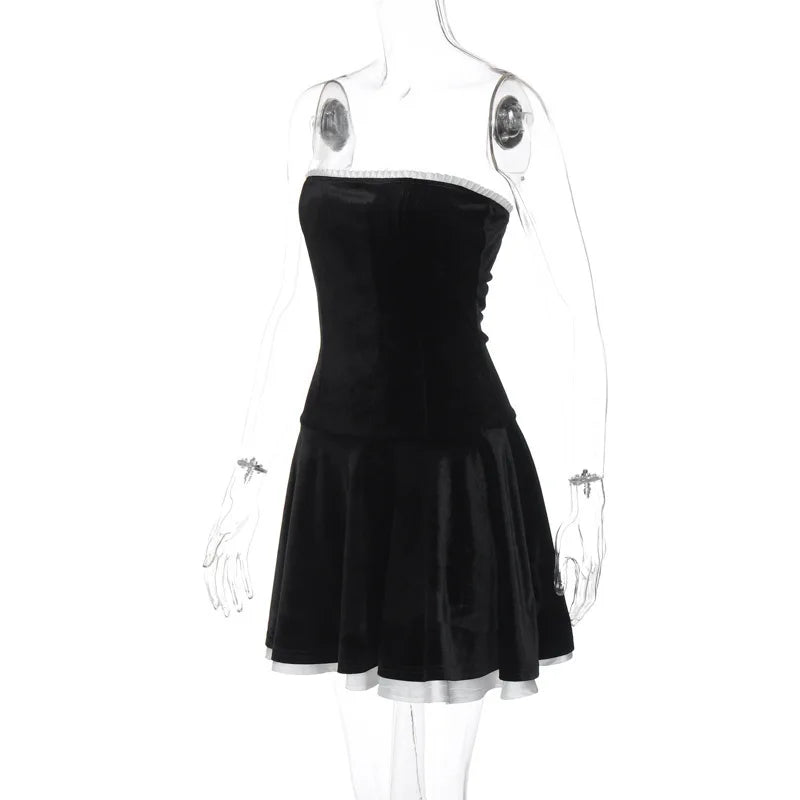 שמלת מיני סטרפלס קטיפה - מיה לי