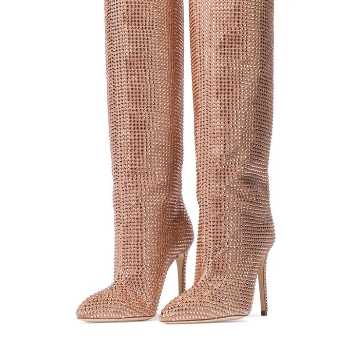 High-heeled pointed-toe boots with glittery rhinestones - Josie
