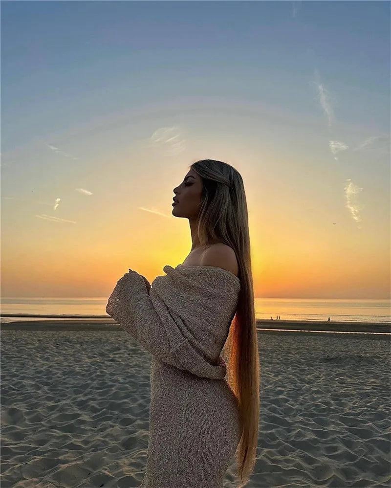 שמלת מקסי סרוגה כתפיים חשופות - אריקה