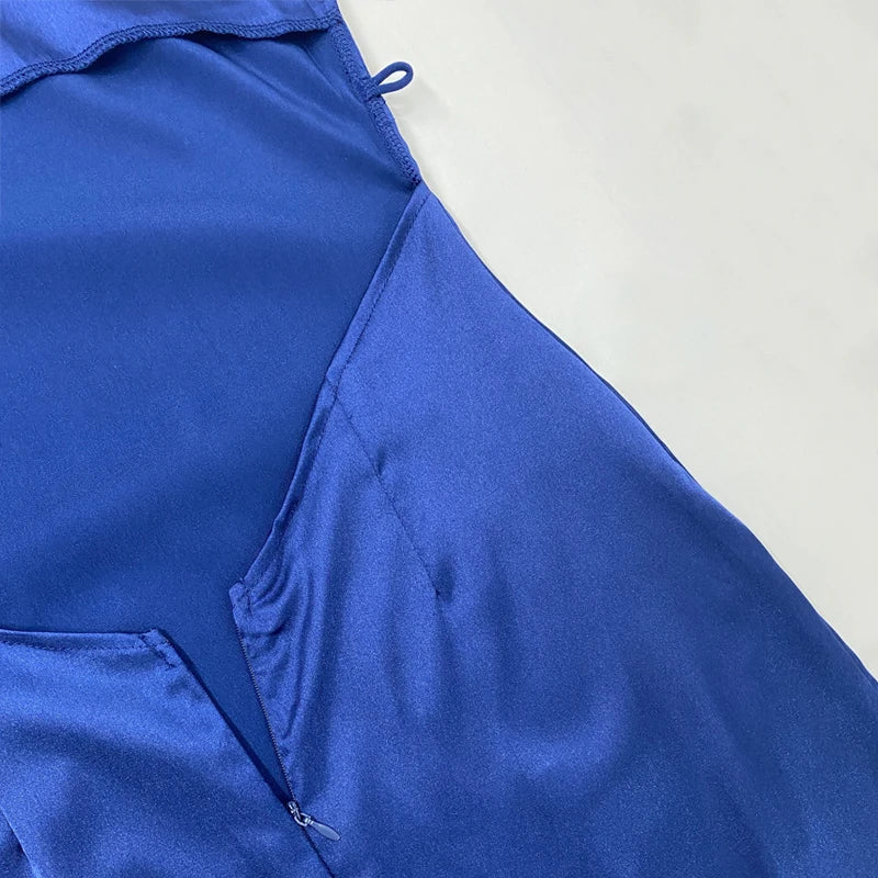 שמלת מקסי סאטן שסע - אזול