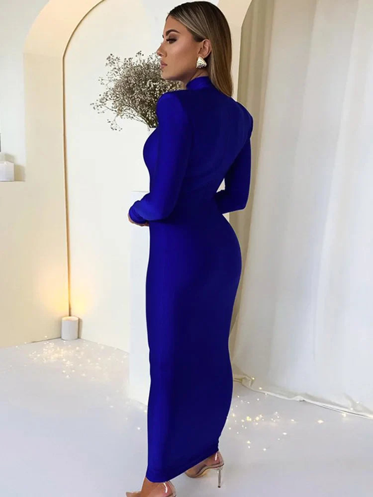 שמלת מקסי צמודה בד מחטב - Cali