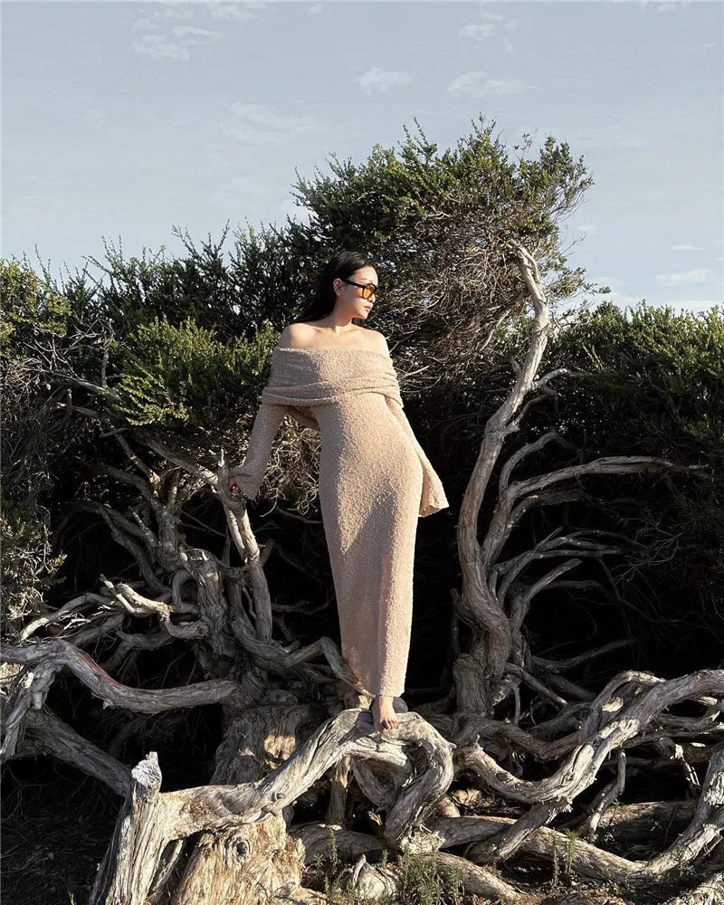 שמלת מקסי סרוגה כתפיים חשופות - אריקה