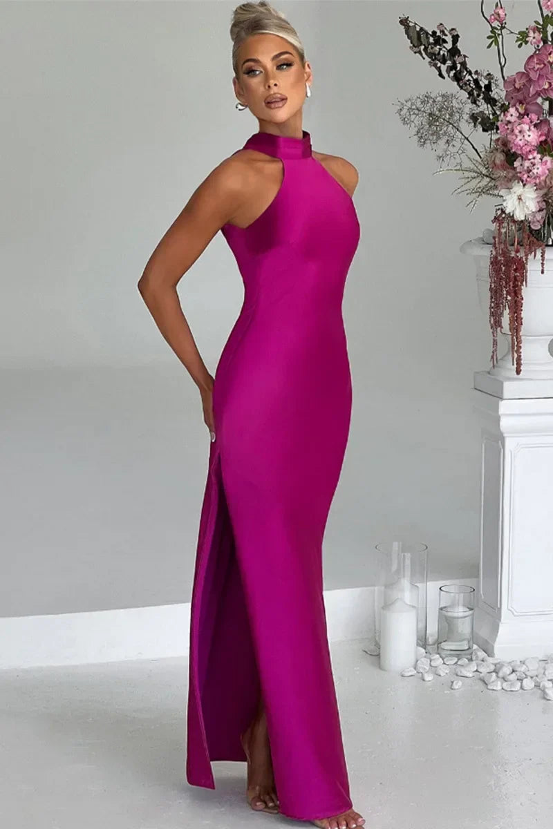 שמלת סאטן מקסי קולר בעיטור שסע - אמארי