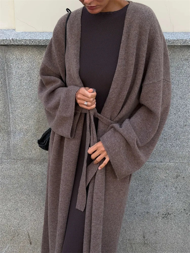 קרדיגן צמרי ארוך סגירת חגורת קשירה - קאי