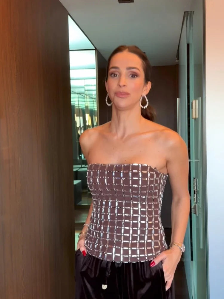 Strapless top/mini skirt/maxi dress/maxi dress with sparkling rhinestones