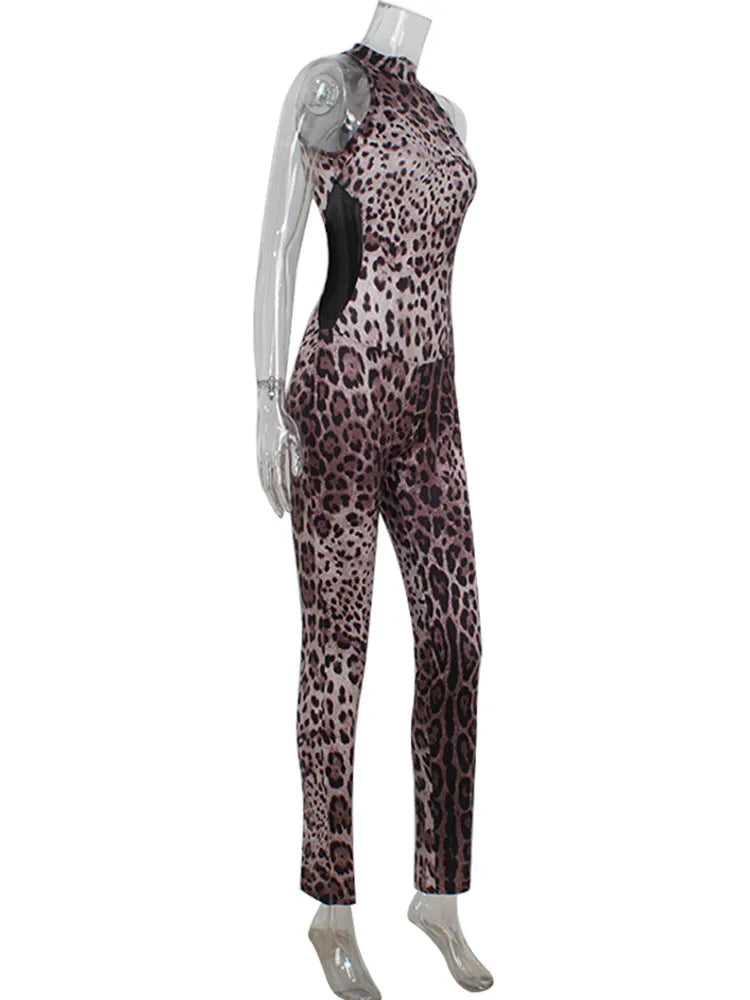 אוברול מנומר צמוד בעיצוב רשת בצדי המותן - Alexis