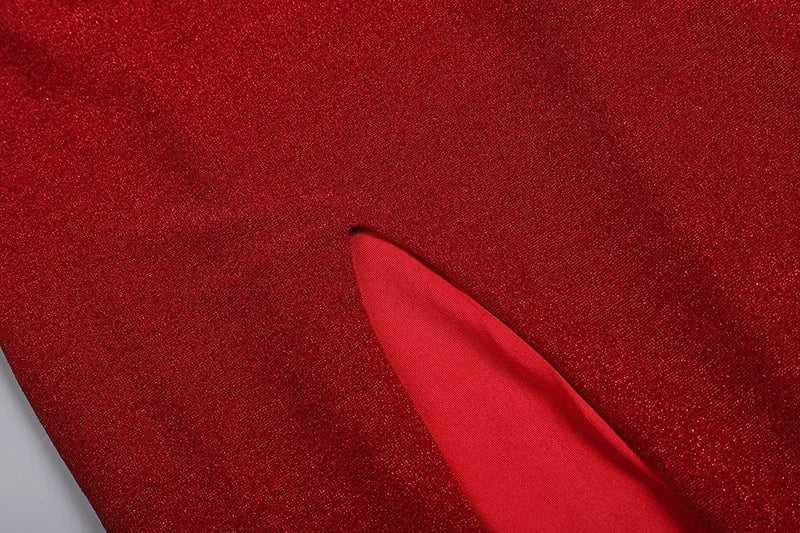 שמלת מקסי נצנצים בעיצוב שסע בעיטור כפפות - Daphne