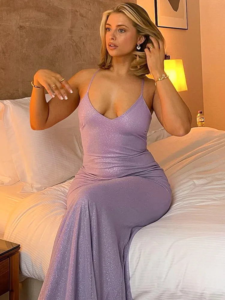 שמלת מקסי נצנצים בעיטור מלמלה ופפיון - נואלה