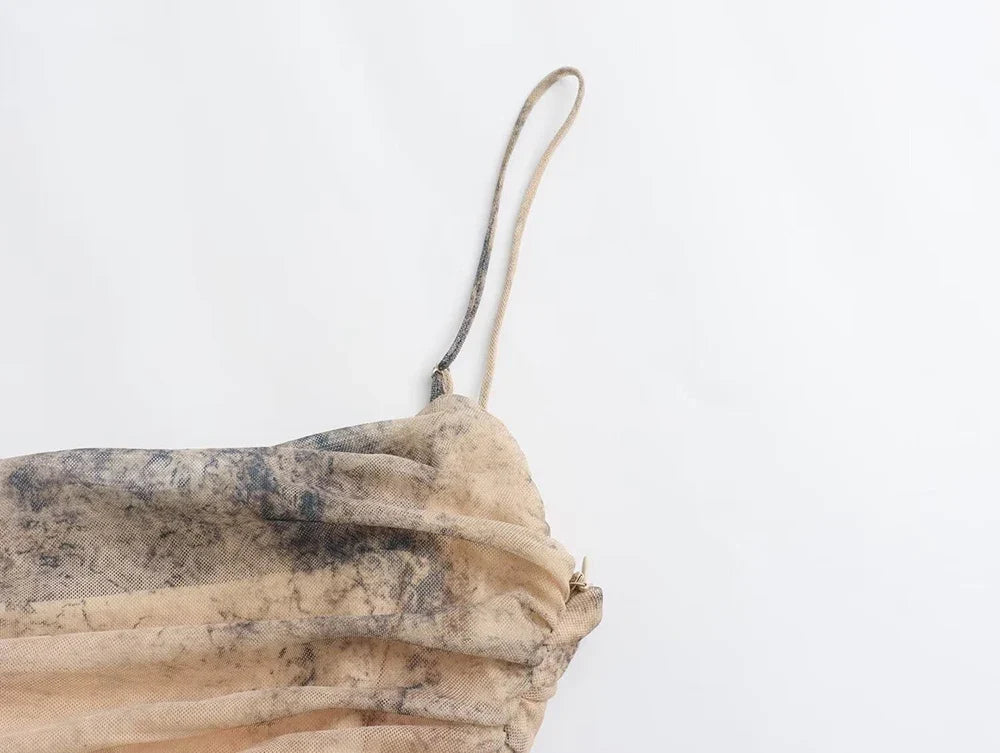 שמלת מקסי שיפון כיווצים כתפיות ספגטי בצבעי אומברה - אוליביה