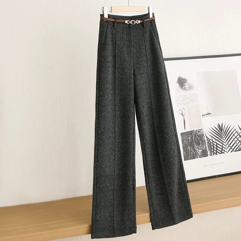 Tailored wool pants with elegant belt decoration