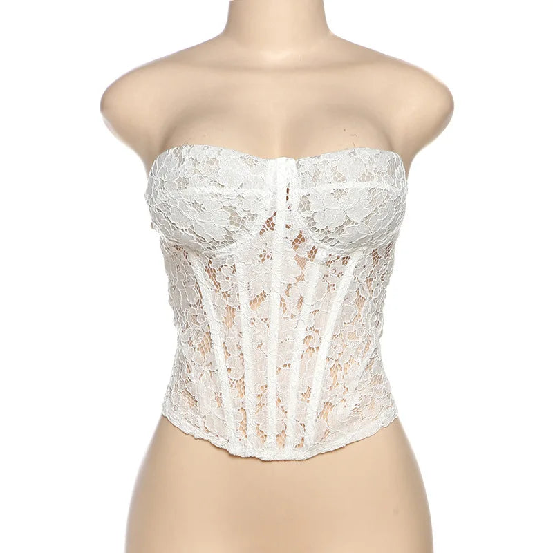 סט שני חלקים חצאית סאטן ומחוך סטרפלס תחרה - אריזונה