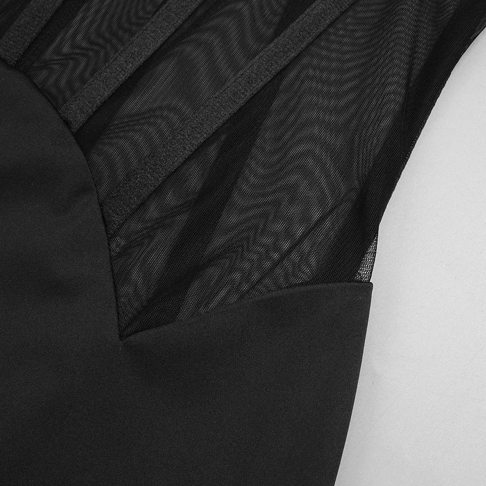 Maxi dress with a slit design and a mesh bodice with a diamond buckle - AMOR