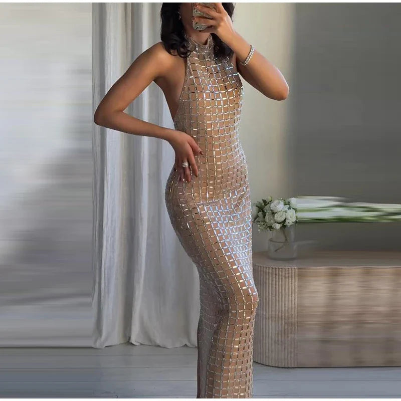 Strapless top/mini skirt/maxi dress/maxi dress with sparkling rhinestones