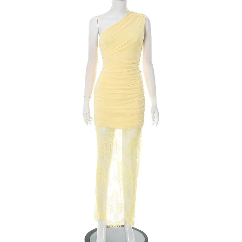 שמלת מקסי כיווצים בעיצוב תחרה - אמריז'ה