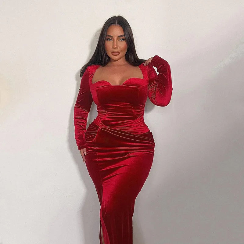 שמלת מקסי קטיפה בעיצוב שסע - פראג