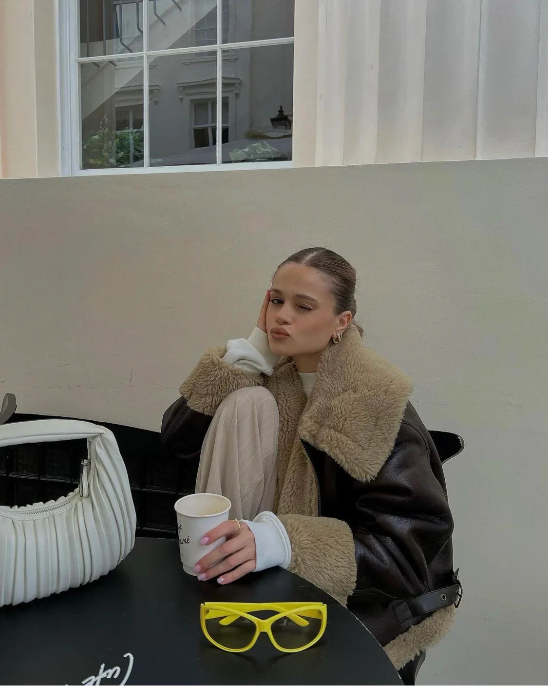 מעיל עור פרווה פנימית - קנדי